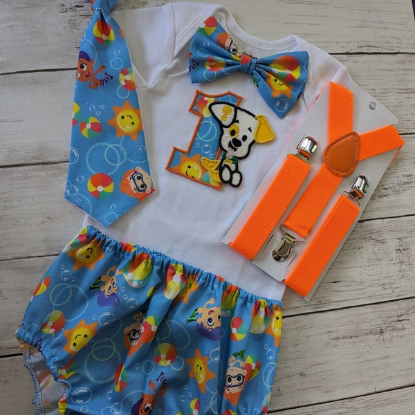 Bubble guppies First Birthday Outfit Beach Ball smash cake outfit