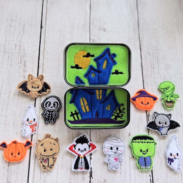 Halloween Pocus Pocket Playset, Tin playset, pretend play, quite time play,