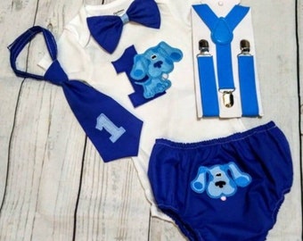 Blue Clue First Birthday Outfit Blue Dog smash cake outfit