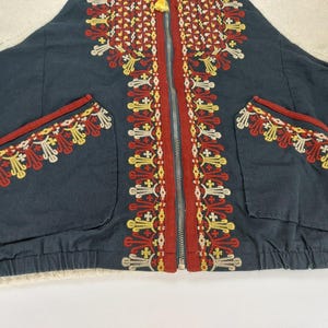 Free People Boho Boucle Bell Oversized Two Faced Embroidered Blue Red Jacket S image 7