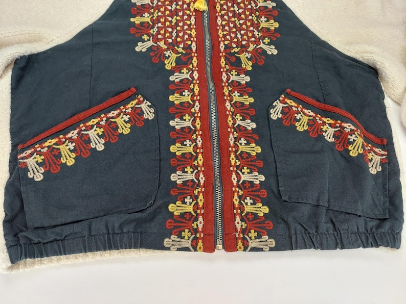 Free People Boho Boucle Bell Oversized Two Faced Embroidered Blue Red Jacket S image 7