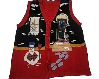 Ugly Chirstmas Holiday Sweater Vest Womens Size Medium Embellished Snowman