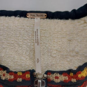 Free People Boho Boucle Bell Oversized Two Faced Embroidered Blue Red Jacket S image 11