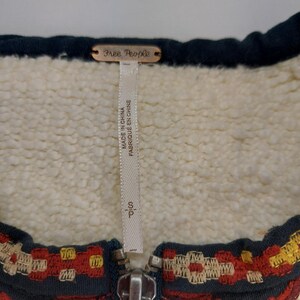 Free People Boho Boucle Bell Oversized Two Faced Embroidered Blue Red Jacket S image 11