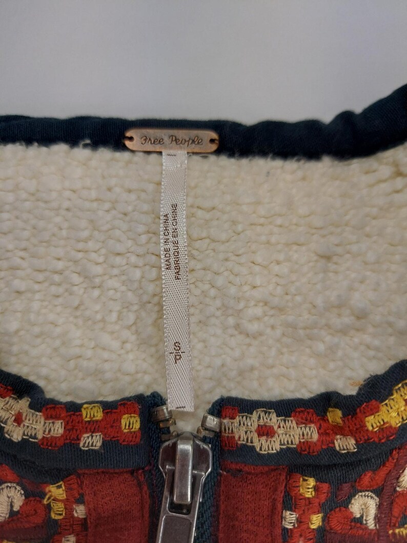 Free People Boho Boucle Bell Oversized Two Faced Embroidered Blue Red Jacket S image 11