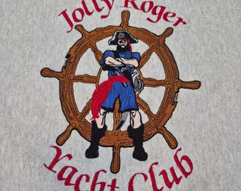 Vintage Nautical Jolly Roger Yacht Club Broderad Sweatshirt Soffe Dam L