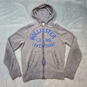 Vintage Y2K Hollister Long Live Surf Embroidered Gray Hoodie Men L Thermal Hood