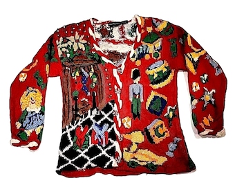 Vintage 90's Eagle's Eye Three Little Bears Ugly Christmas Cardigan Sweater M