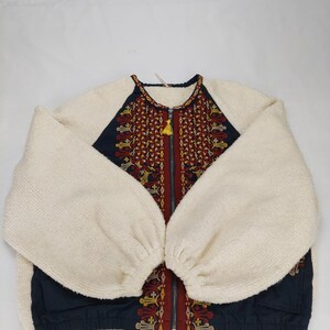Free People Boho Boucle Bell Oversized Two Faced Embroidered Blue Red Jacket S image 4