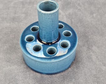 Vintage Ceramic Flower Frog Holder Blue Made In Japan