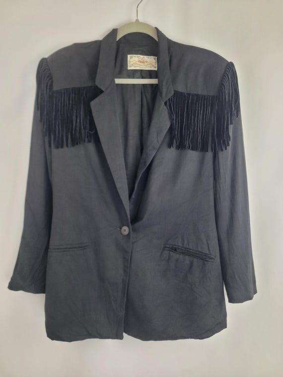 American Trendsetter Western Cowgirl Womens Black Fringe Sports Coat Jacket 10