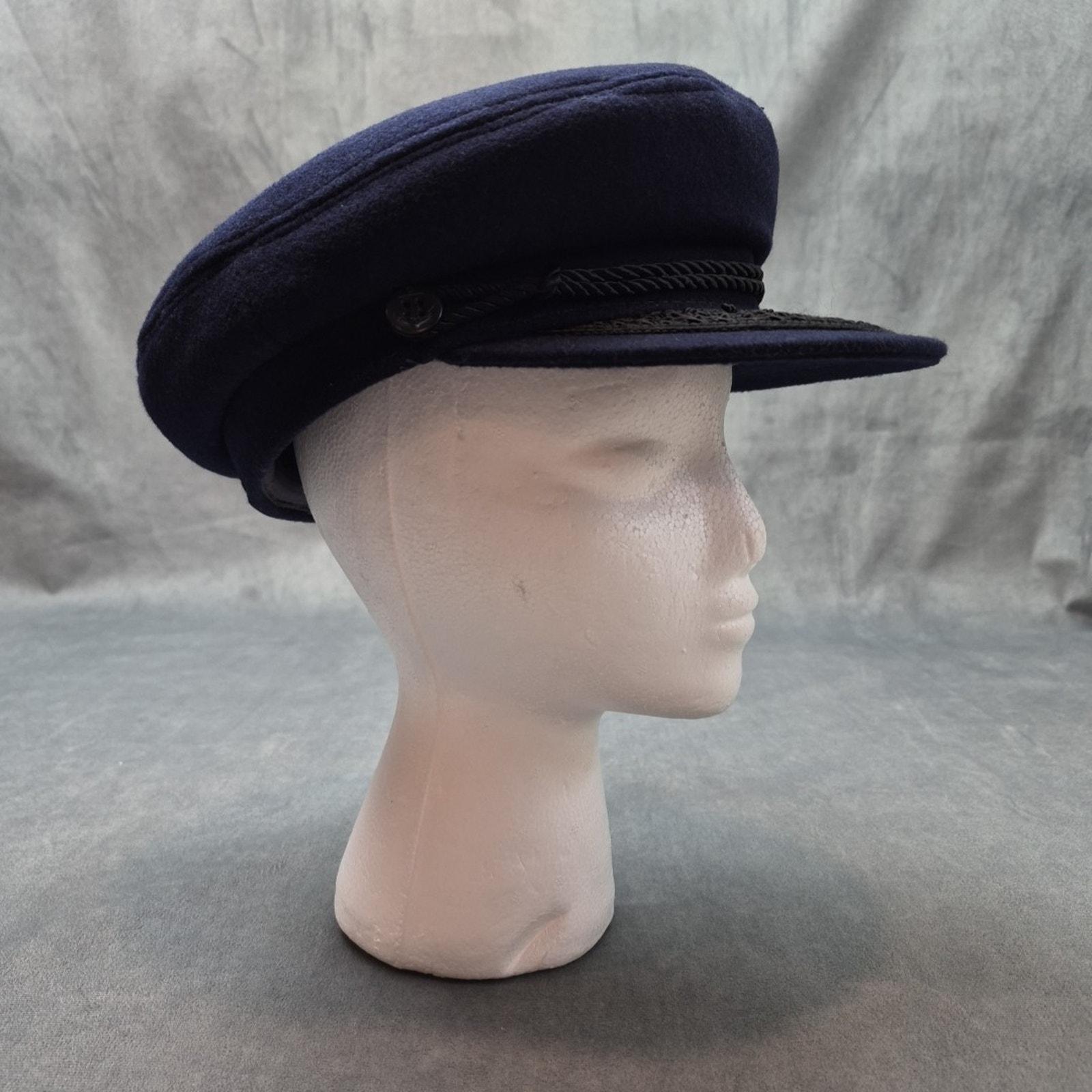 Fisherman Hat, Vintage Greek Cap, Merchant Fleet Sailor Hat, Wool Hat 1970s GREEK SAILOR CAP - CORDUROY – Golden Fleece Designs Inc main image 3