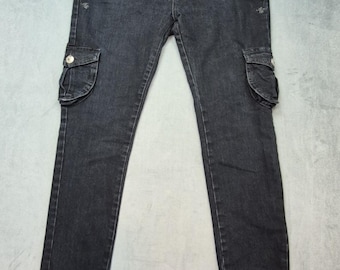 Y2K Apple Bottom Jeans Black Cargo Size 13/14 Low Rise Embroidered Flap Pocket