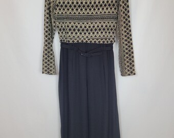 Vintage 90s Citi Dress Turtleneck Gold Black Long Sleeve Jumpsuit Size 10 Petite