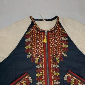 Free People Boho Boucle Bell Oversized Two Faced Embroidered Blue Red Jacket S image 6
