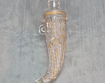 Vintage Pressed Glass Car Flask Vase Decanter "HORN OF PLENTY" C. 1920's 30's