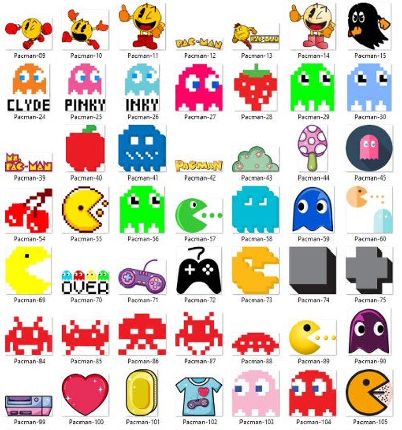 Pacman 165 Bundle SVG File Pacman Cutting File Designs Letters Words