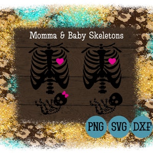 Arquivo SVG de esqueleto de gravidez de mãe e bebê • Esqueletos de bebês de menino ou menina Ossos de Halloween • svg png dxf