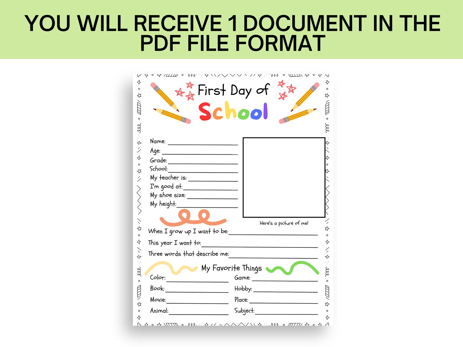 First Day of School Getting to Know You Printable, PDF Instant Download ...