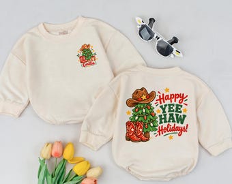 Ye Haw Holiday Baby Romper, Personalized Western Christmas