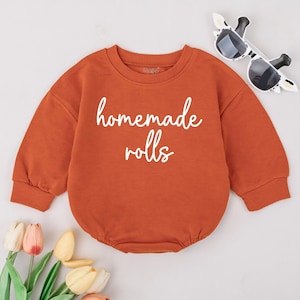 Homemade Rolls Retro Natural Baby Romper, Retro Fall Toddler sweater, Autumn Kids Clothes, Funny Thanksgiving Day Bodysuit, Baby Shower Gift