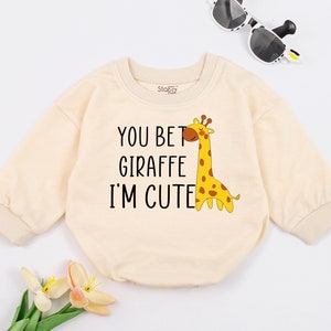 You Bet Giraffe I&#39;m Cute Baby Romper, Funny Animal Clothes, Giraffe Baby Clothes, Cute Baby Outfit, Giraffe Bodysuit, Baby Shower Gifts