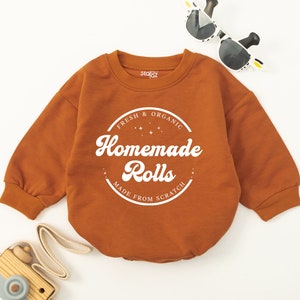 Homemade Rolls Retro Natural Baby Romper, Retro Fall Toddler sweater, Autumn Kids Clothes, Funny Thanksgiving Day Baby Bodysuit, Baby Shower