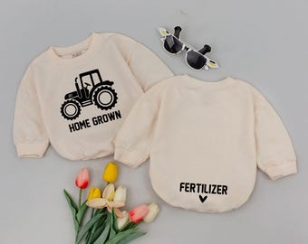 Home Grown Baby Romper, Fertilizer Baby Bodysuit, Funny Baby Gift, Baby Shower Gift, Farm Life Tractor Gift, Pregnancy Reveal, Country Baby