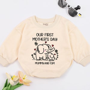 Our first mother&#39;s day elephant Baby Romper, Personalized Baby Bodysuit, Mothers Day Gift, Baby Shower, New Baby, 1st Mothers Day Sleepsuit