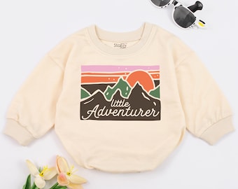 Little Adventurer Baby Romper, Cute Mountains Bodysuit, Summer Baby One Piece, Retro Adventure Bodysuit, Cute Camping Clothes, First Trip