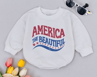America The Beautiful Retro Baby Romper, 1st Fourth of July Baby Clothes, Patriotic New Baby Gift, USA Baby romper, Memorial