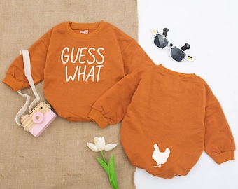 Guess What Chicken Butt Baby Romper - Funny Baby Bodysuit, Gender Neutral Outfit, Baby Shower Gift, Double Sided Romper