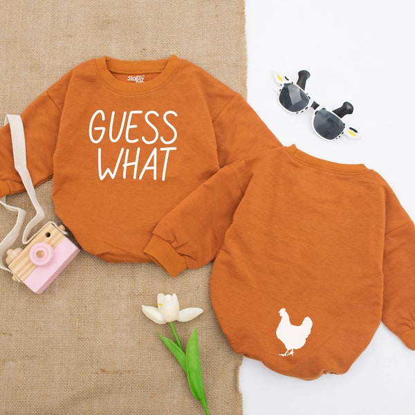 Guess What Chicken Butt Baby Romper - Funny Baby Bodysuit, Gender Neutral Outfit, Baby Shower Gift, Double Sided Romper