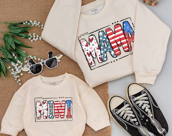 Personalization MATCHING MAMA & MINI Sweatshirts, Mother Daughter Baby Romper, Mom and Me Outfit, 4th Of July Shirt, American Mama And Mini