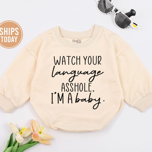 Funny Baby Romper, Baby Shower Gift, Baby announcement, Watch Your Language A**Hole Romper, Funny Baby Clothes, Baby Romper, Baby Gift