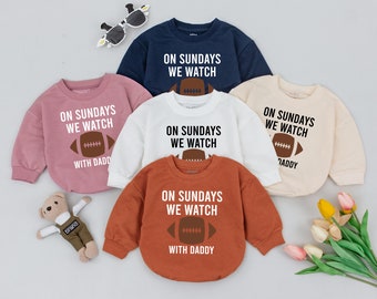 On Sundays We Watch football with Daddy, Fall Baby Clothes, Daddy&#39;s Girl, Football Season, Oversized Baby Romper, Football Outfit Kid