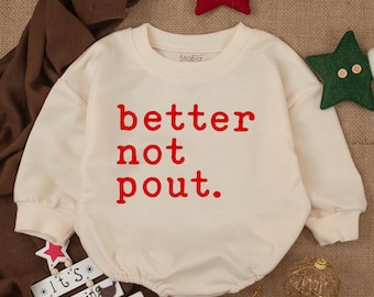 Funny Christmas baby Outfit, Better not pout super soft cozy warm sweatsuit Christmas baby girl Retro Santa Christmas outfit, Baby Romper