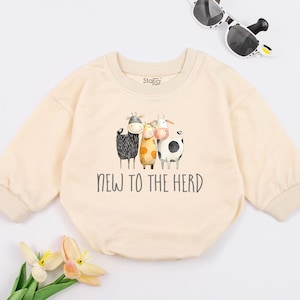 New To The Herd Baby Romper, Cow  Announcement Gift, Cow Baby Clothes, Farm Baby Outfit, Funny Farm Baby Clothing, Baby announcement