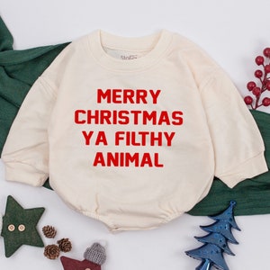 Christmas baby Outfit, Merry Christmas Ya Filthy Animal, 1st christmas baby romper, baby girl Retro Santa Christmas Baby Shower Clothes