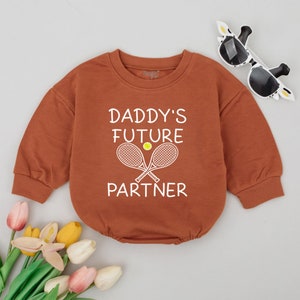 Daddy's Future Tennis Partner Baby Romper, Tennis Baby Bodysuit, Doubles Partner, Sports Baby Outfit, Tennis Star, Baby Announcement Gift