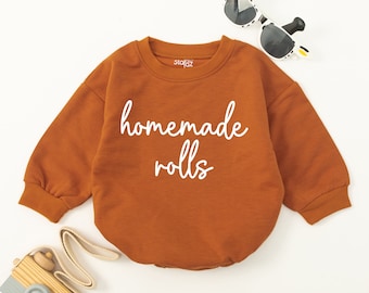 Homemade Rolls Retro Natural Baby Romper, Retro Fall Toddler sweater, Autumn Kids Clothes, Funny Thanksgiving Day Baby Bodysuit, Baby Shower