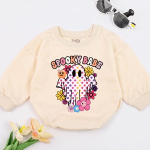 Spooky Babe Baby Girl Halloween Outfit Sweatshirt Romper 1st Halloween Romper Costume Funny Retro Halloween Outfit Toddler Halloween