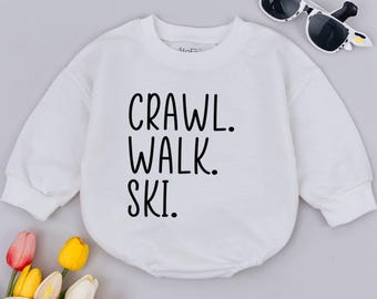 Pelele para bebé para gatear, caminar y esquiar, body para bebé amante del esquí, regalos de esquí, ropa de bebé aventurera, anuncio de embarazo, recién nacido, regalo para baby shower