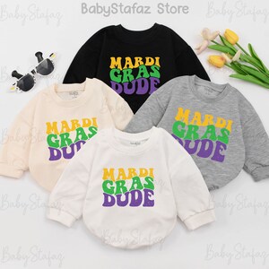 Mardi Gras Dude baby Outfit, Mardi Gras baby Romper, Girls Mardi Gras Apparel, mardi gras parade, Baby Shower, 1st mardi gras baby clothes