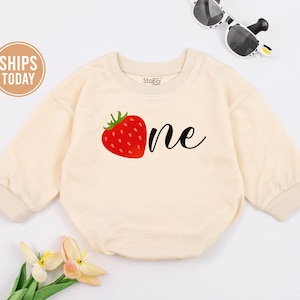 Strawberry Romper, Baby Outfit, Baby Girl Clothes, Toddler Girls Clothing, Birthday Strawberry Romper, 1st Birthday Bodysuit, Birthday Gifts
