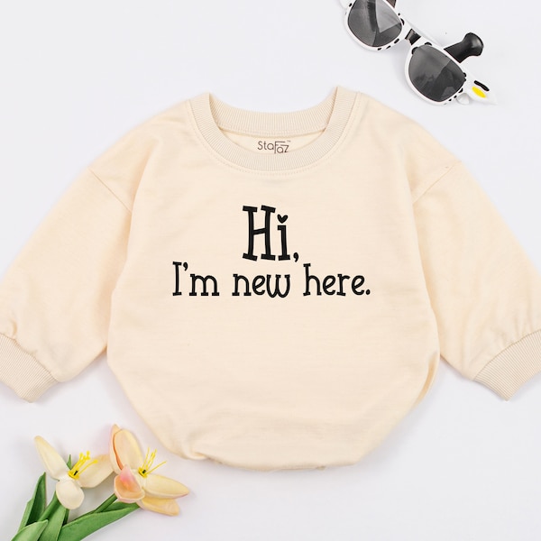 Hi- I'm New Here Baby Romper, Cute New Baby Bodysuit, Take Home Outfit Baby Clothes, Coming Home Outfit, New Baby Gift, Baby Shower Gift