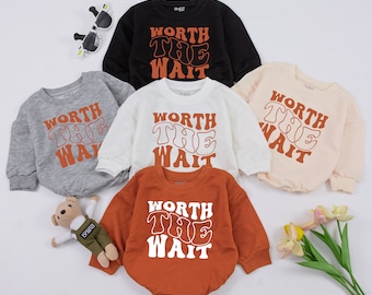 Worth the wait Baby Romper, IVF Bodysuit, Pregnancy Announcement, Adoption, Baby Clothes, Baby Shower Gift Gender Reveal New Baby Parents