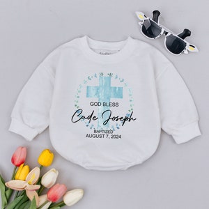 Personalized Baby Baptism Outfit, Christening Baby Romper, First Baptism Baby Clothes, Religious Baby Bodysuit, Faith Baby Outfit, God Bless