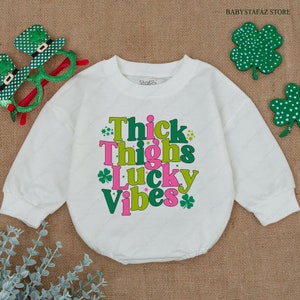 St.Patricks day baby Outfit, Lucky vibes Baby Romper, St Patricks day baby girl Bodysuit, Shamrock Baby Clothes, Thick Thighs Lucky Vibes