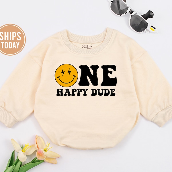 One Happy Dude Baby Romper, First Birthday Gift, 1st Birthday, One Cool Dude, Smiley Face Birthday Outfit, Family Matching, One birthday